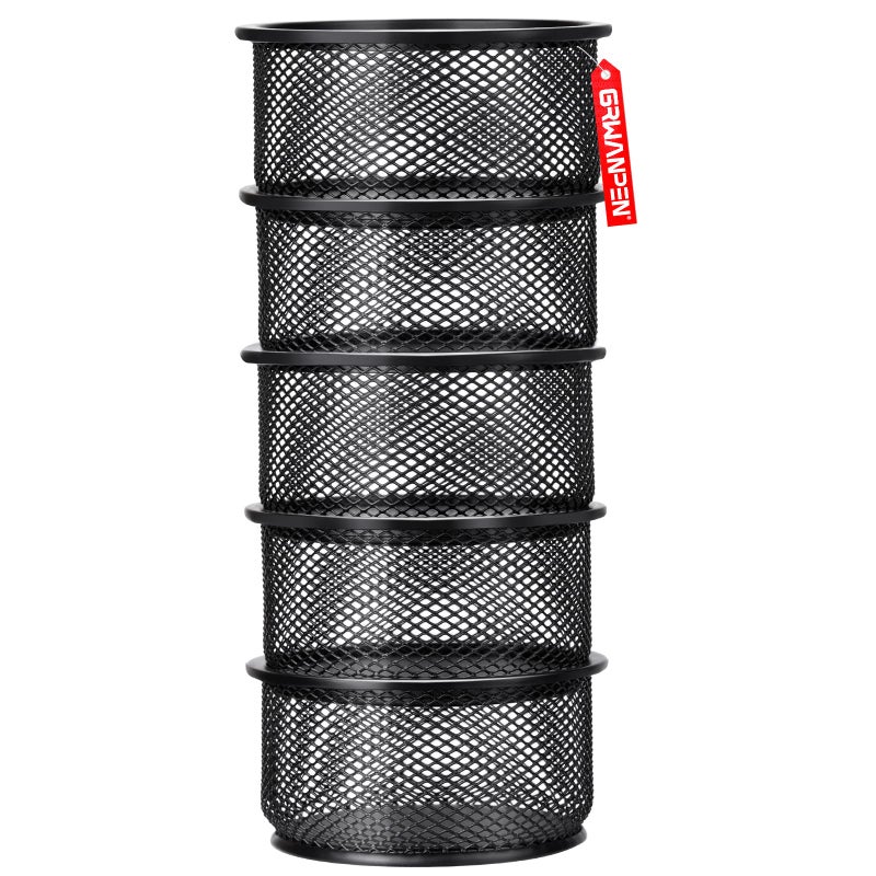 grwanpenÂ®5-Pack Stackable Mesh Desk Organizer Bins - Durable Storage Containers for Paper Clips, Rubber Bands, and Office Supplies, Black - Image 1